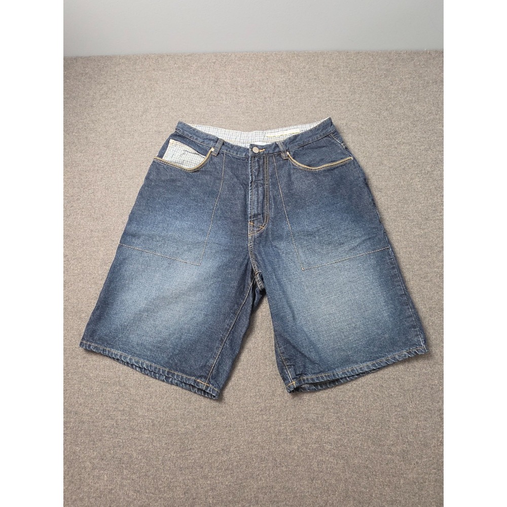 Vintage Azzure Denim Y2K Baggy Jean Shorts Mens 36 Blue Faded Hip Hop Outdoor